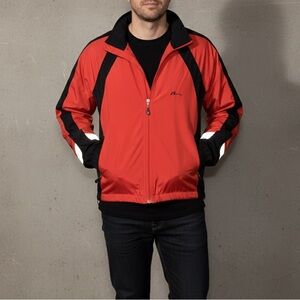 Nashbar Cycling Jacket Mens Size L Red Black Full Zip Reflective Windbreaker